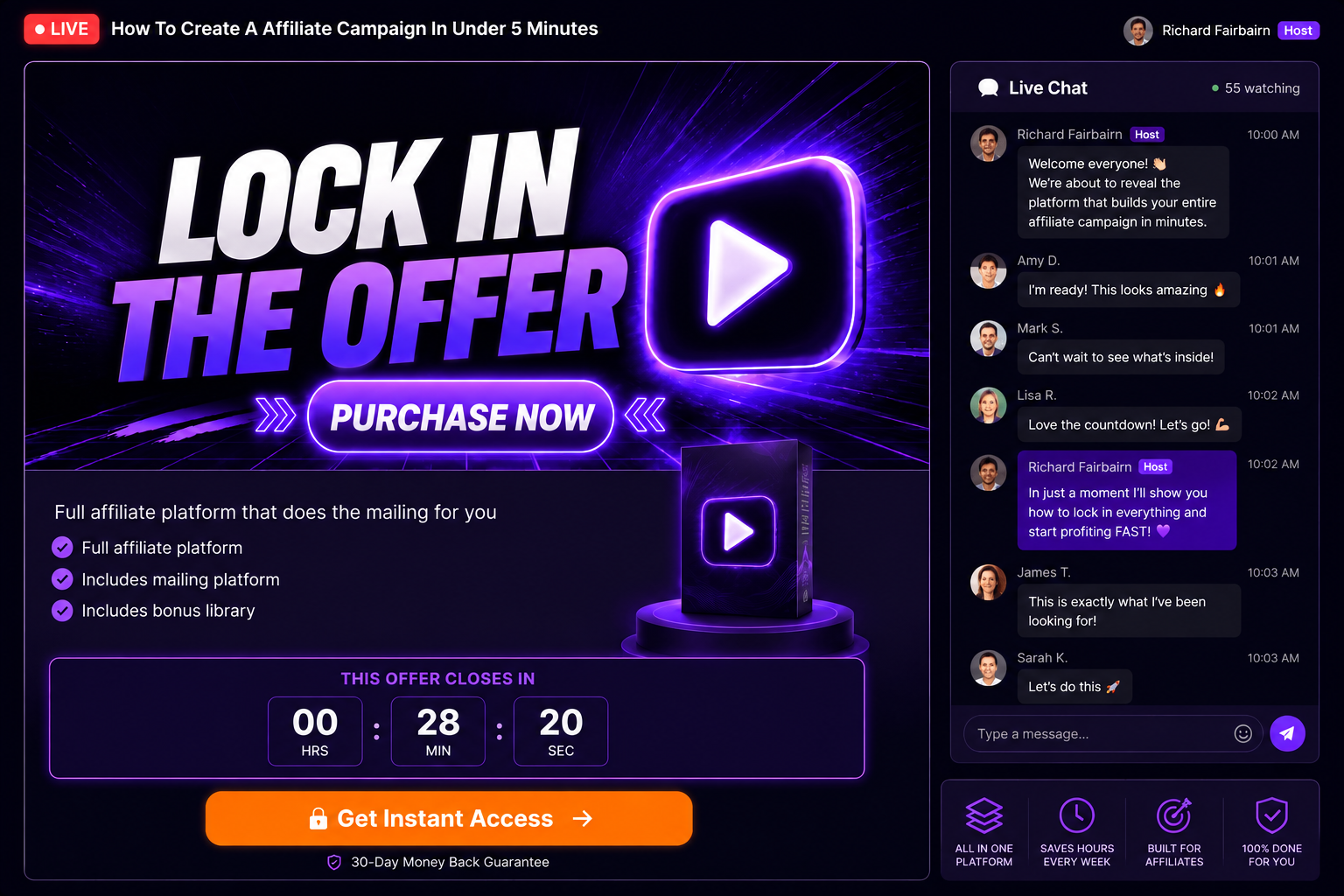 Offer block with countdown timer and CTA button